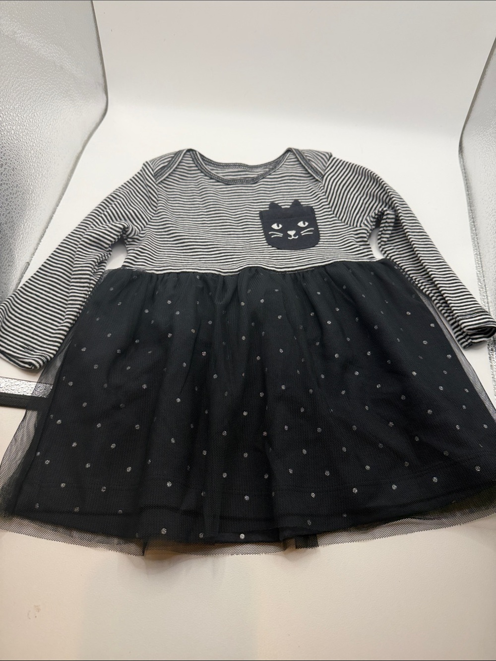 Carter's child of mine witchy layered tulle sparkle black cat dress size 3-6 mos